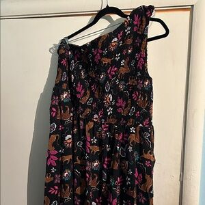 One-Shoulder Black Floral Animal Print Maxi Dress. Sz 4